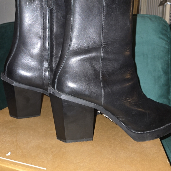 ASOS MENS All Black Leather Mid-Calf Boots Sleek Design - Picture 5 of 13